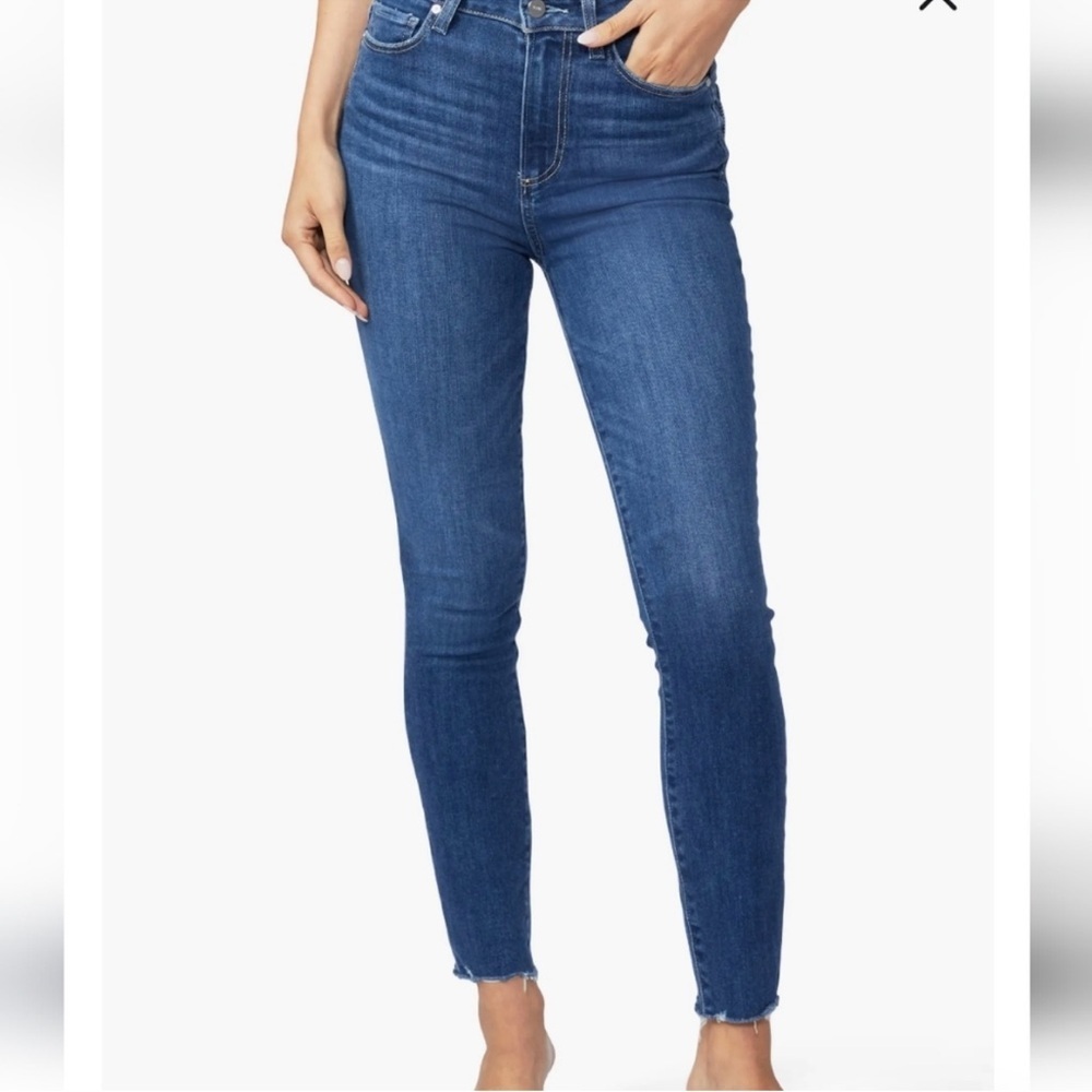 PAIGE Verdugo Ankle High Rise Skinny Jean sz 25 blue raw ham whiskered
